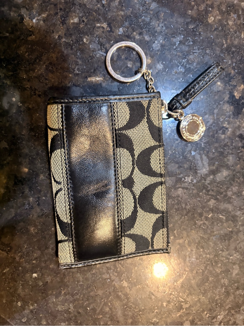 Coach Black and Tan Signature Canvas Card Case Keyring